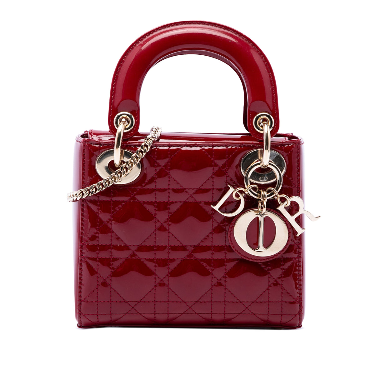Dior Mini Lady Dior Cannage in Vernice Rossa