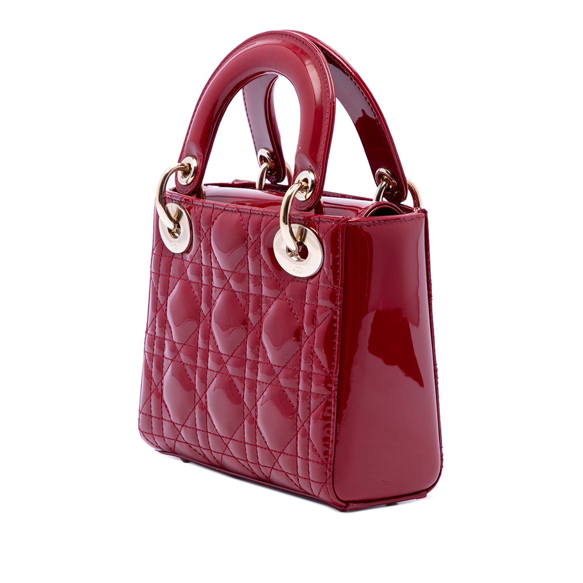 Dior Mini Lady Dior Cannage in Vernice Rossa