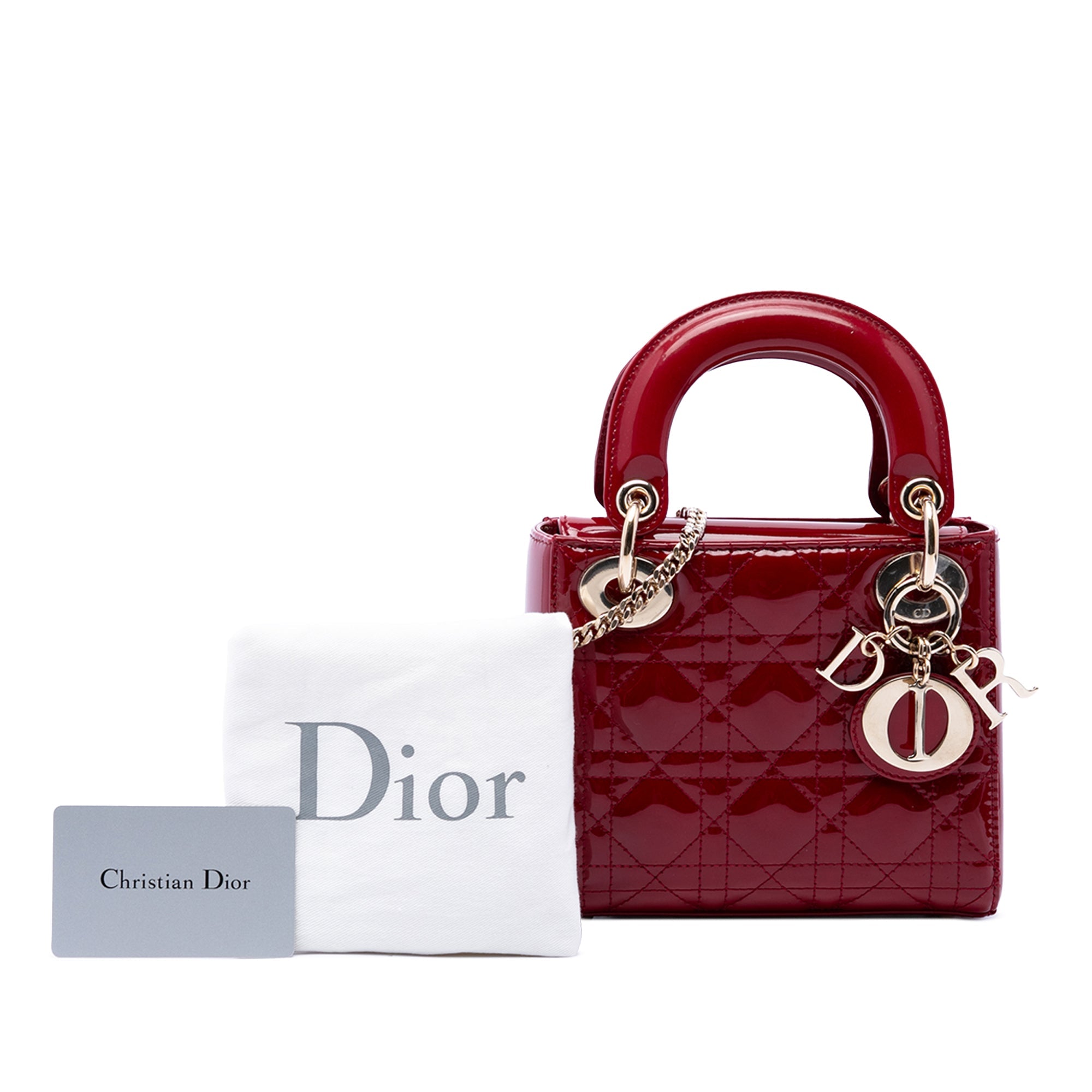 Dior Mini Lady Dior Cannage in Vernice Rossa