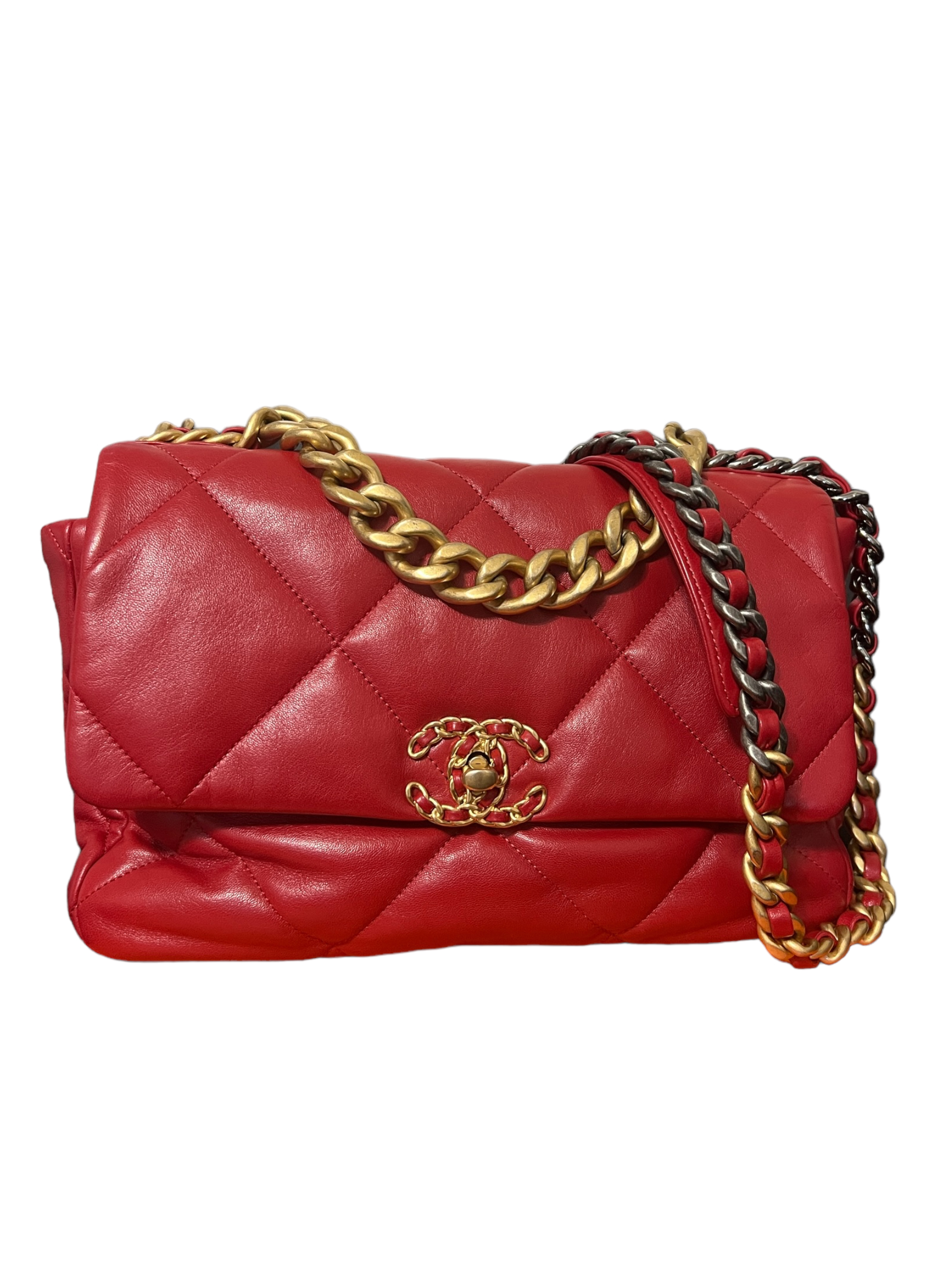 Borsa Chanel 19 grande in pelle di agnello colore rosso