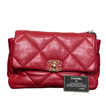 Borsa Chanel 19 grande in pelle di agnello colore rosso