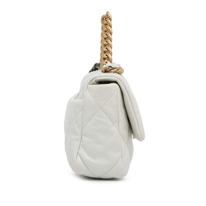 borsa Chanel 19 in pelle di capretto bianco ghiaccio