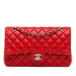 Chanel Classic Media Agnello Red
